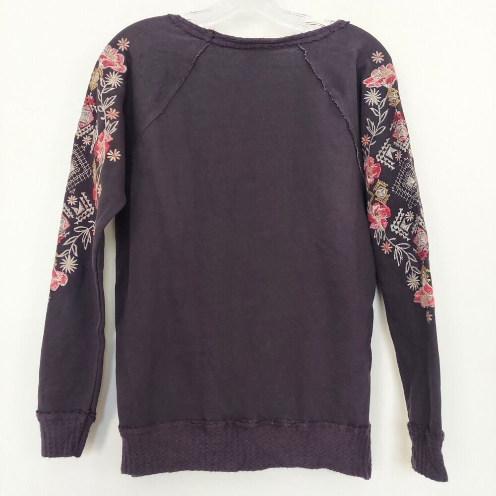 Knox Rose Embroidered Sweatshirt Sweater Long Sleeve Gray XS Oversized